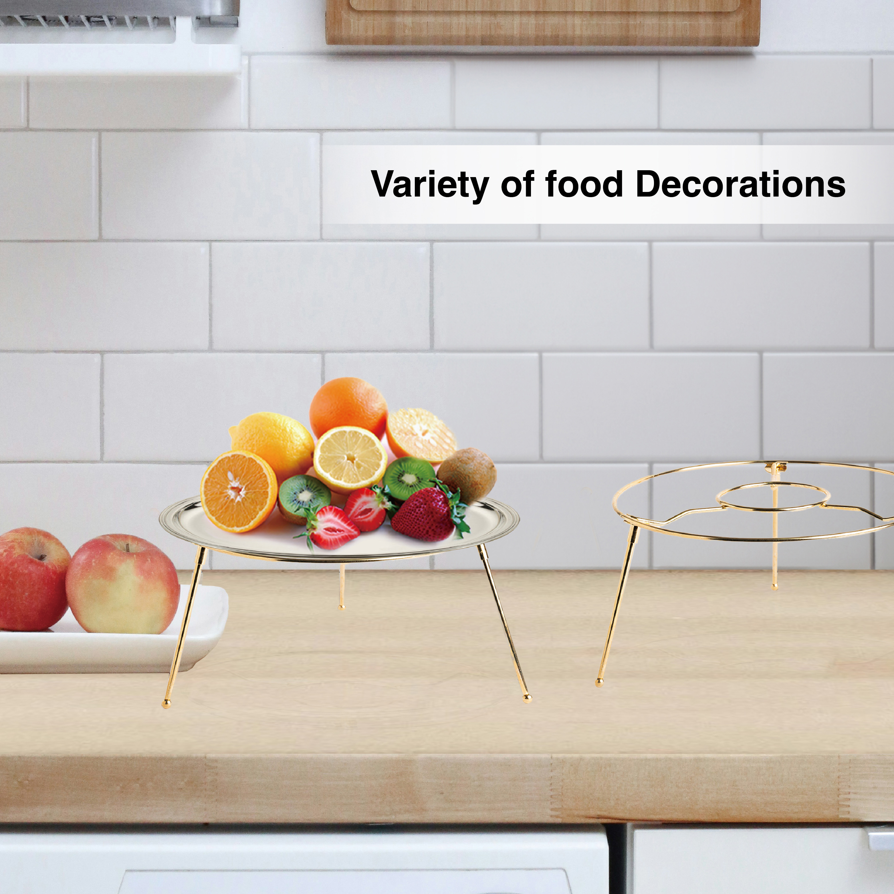 HOHIYA 9 Inch Pizza Stand Holder Riser 4-Pack Heavy Duty Metal Food Display Risers for Buffet Tables Restaurant Pizza Serving Rack Brass Gold